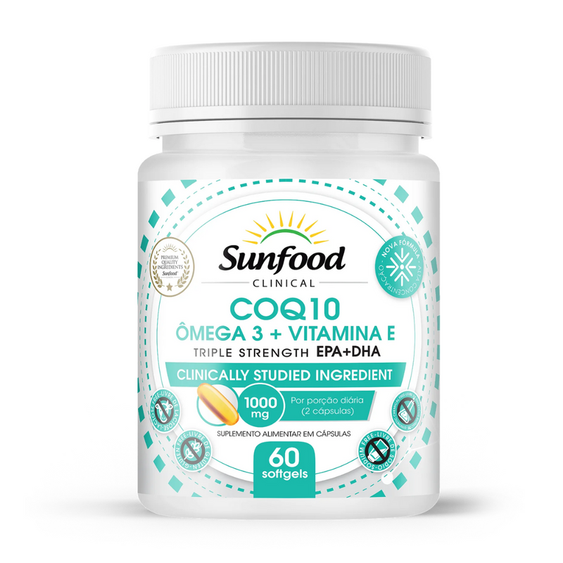 Coq10 + Ômega 3 + Vitamina E Sunfood 1000mg 60Softgels