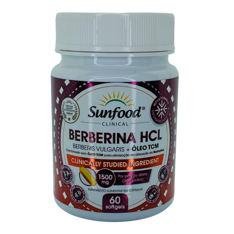 Pague 1 Leve 2 Berberina HCL Sunfood 60 Caps SoftGels 1500Mg + Omega 3 Brinde